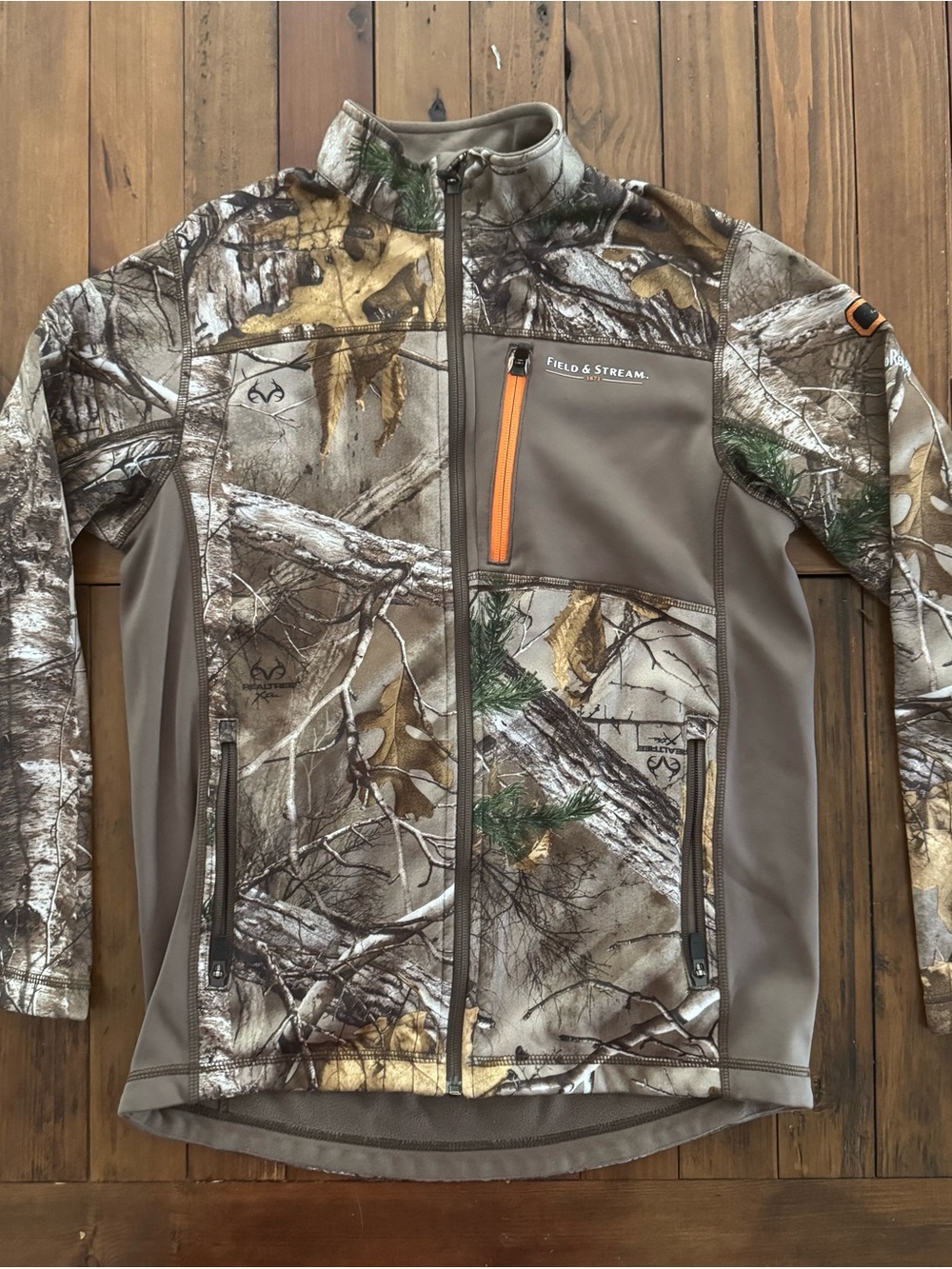 Field & Stream Youth Camo Softshell Jacket with Orange Zip